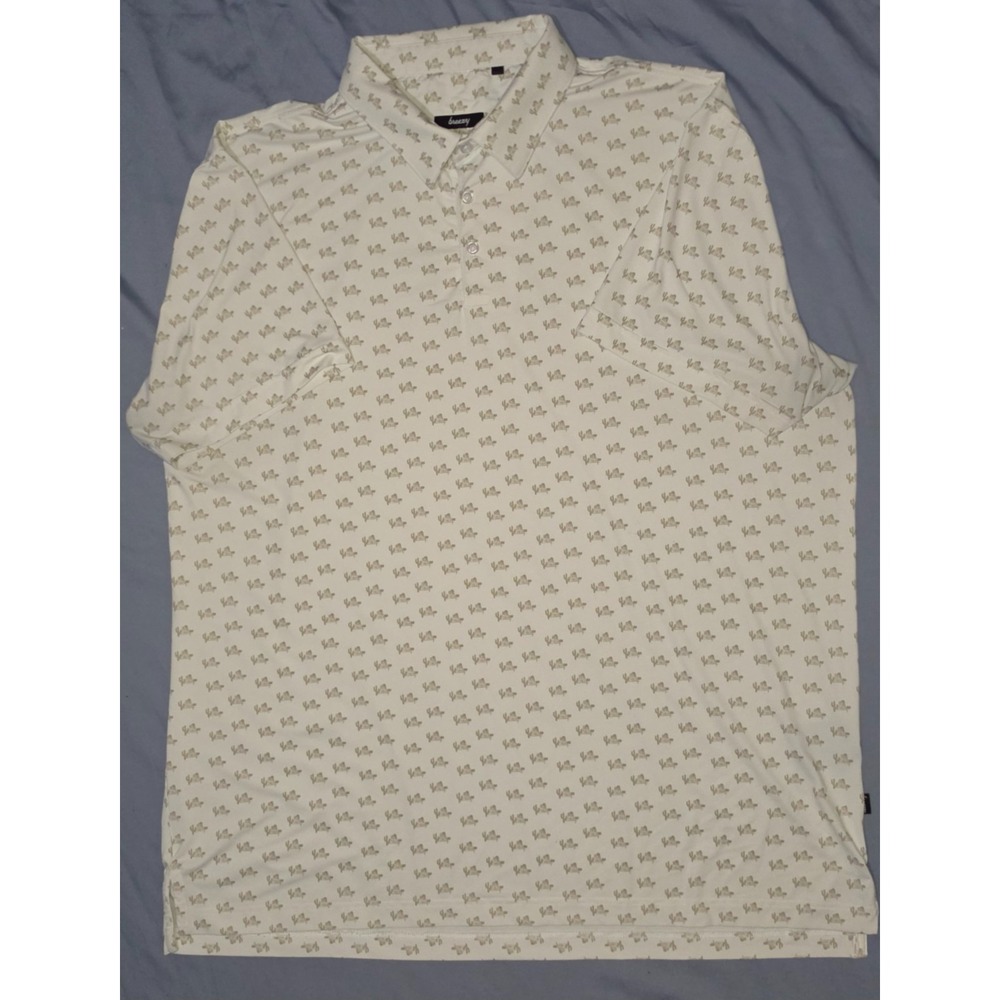 Breezy Mesa Mirage Polo Shirt White Green Cactus Pattern Performance Golf, 2XL